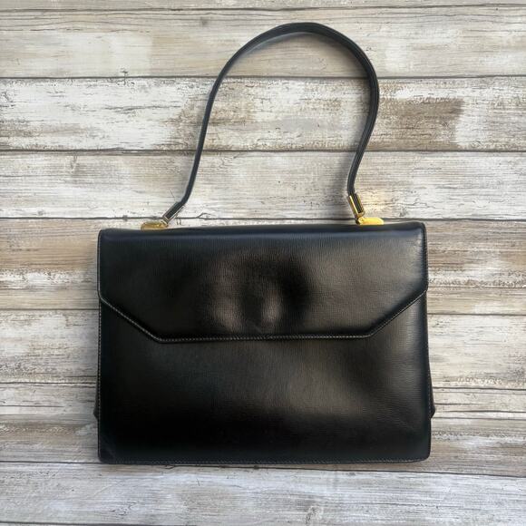 VTG Koret Purse Handbag Black Leather Top Handle Flap Close Coin Purse Retro MCM - Picture 1 of 16